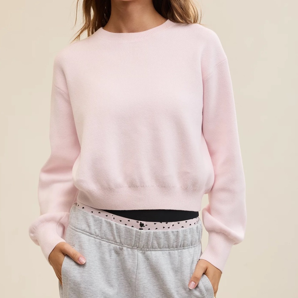 aerie Pale Petal Cropped Crewneck Sweater